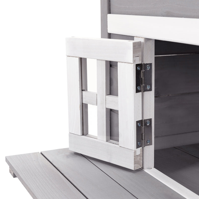 PawHut 3-Tier Wooden Kitten Shelter for Indoor, Outdoor - Grey