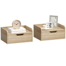 HOMCOM Floating Nightstands Set of 2, Nightstand with Drawer, Natural Wood