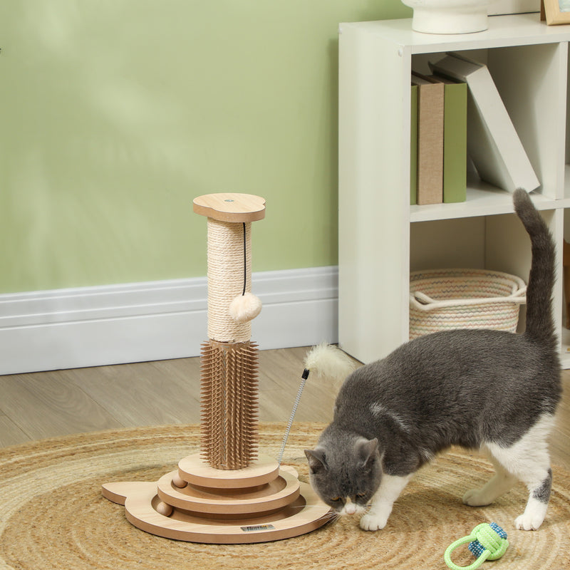 PawHut 49cm Cat Scratching Post With Interactive Track Ball Toy For Indoor