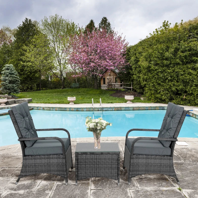 Outsunny Rattan 2 Seater Table & Chair Set - Grey