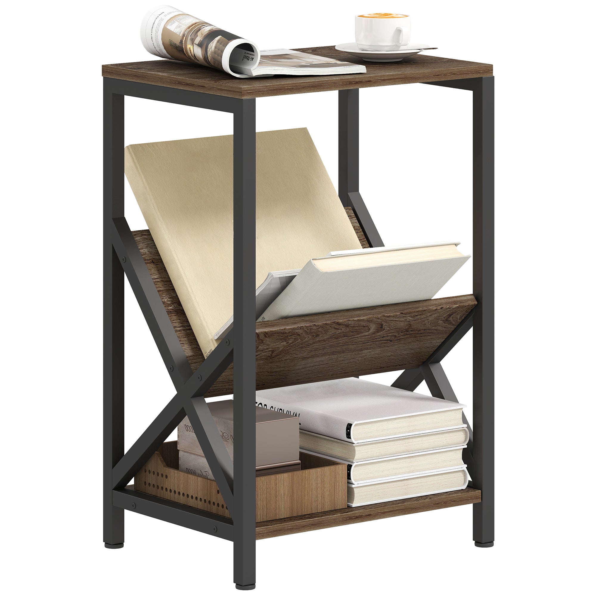 HOMCOM Narrow Side Table, End Table with 3-Tier Storage for Living Roo