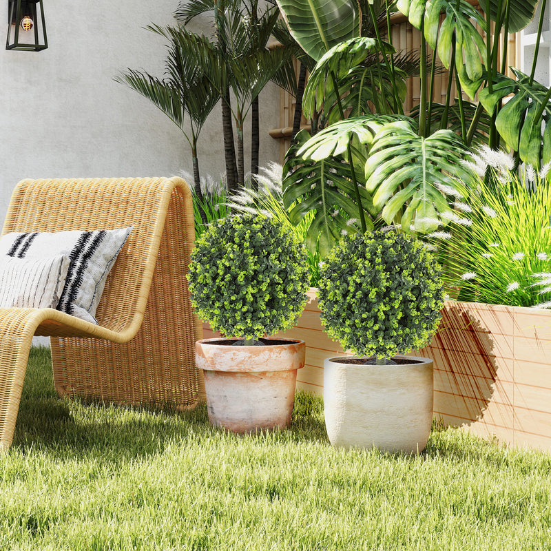 HOMCOM Set of 2 40cm Artificial Boxwood Topiary Ball Bush for Indoor Outdoor