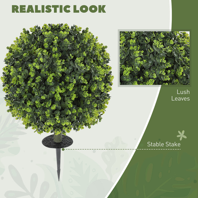 HOMCOM Set of 2 40cm Artificial Boxwood Topiary Ball Bush for Indoor Outdoor