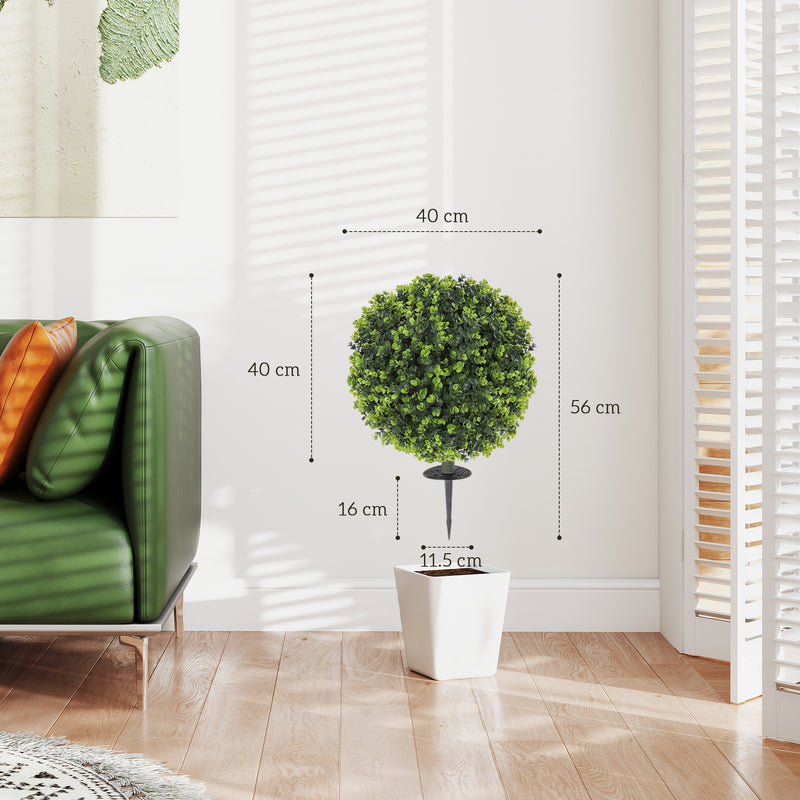 HOMCOM Set of 2 40cm Artificial Boxwood Topiary Ball Bush for Indoor Outdoor
