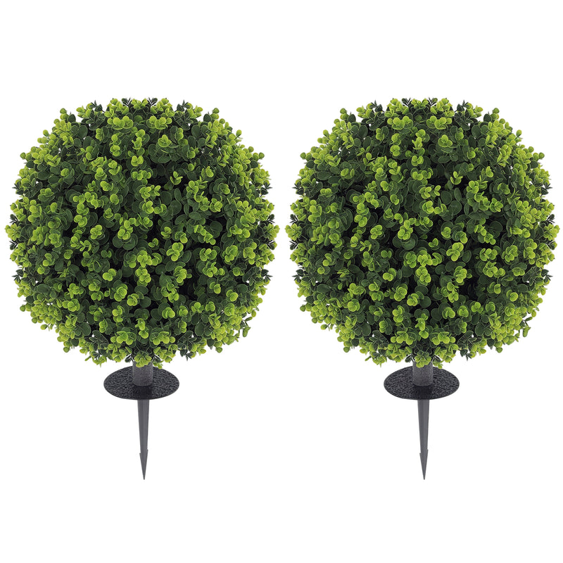 HOMCOM Set of 2 40cm Artificial Boxwood Topiary Ball Bush for Indoor Outdoor