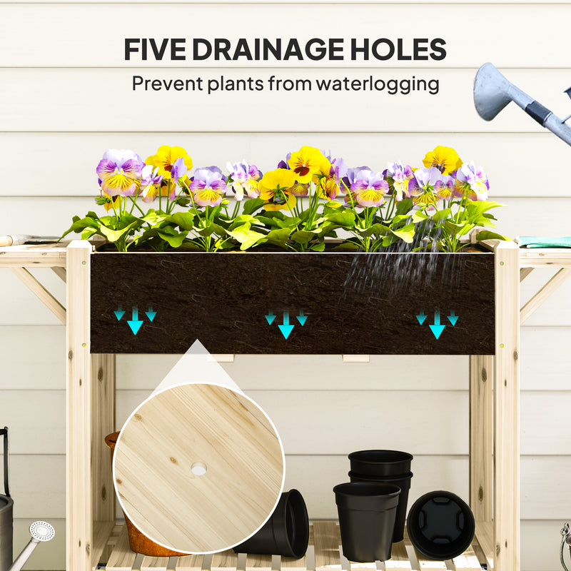Outsunny Wooden Raised Planter With Lockable Wheels, Liner, Carbonised