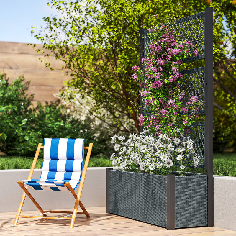 Outsunny Garden Planter Box With Trellis, Rattan Raised Bed