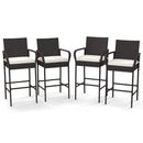 Set of 4 Patio Wicker Barstools PE Rattan with Armrests and Cushions-4 Pack