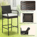Set of 4 Patio Wicker Barstools PE Rattan with Armrests and Cushions-4 Pack