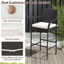 Set of 4 Patio Wicker Barstools PE Rattan with Armrests and Cushions-4 Pack