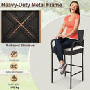 Set of 4 Patio Wicker Barstools PE Rattan with Armrests and Cushions-4 Pack