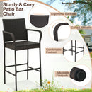 Set of 4 Patio Wicker Barstools PE Rattan with Armrests and Cushions-4 Pack