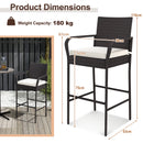 Set of 4 Patio Wicker Barstools PE Rattan with Armrests and Cushions-4 Pack