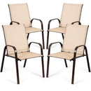 Patio Outdoor Camping Chairs Set of 4 with Breathable Fabric-Beige