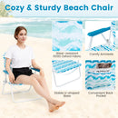 4 Pieces Beach Umbrella Set with 2 Foldable Chairs and Picnic Blanket-Blue