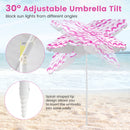 4 Pieces Beach Umbrella Set with 2 Foldable Chairs and Picnic Blanket-Pink