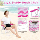 4 Pieces Beach Umbrella Set with 2 Foldable Chairs and Picnic Blanket-Pink