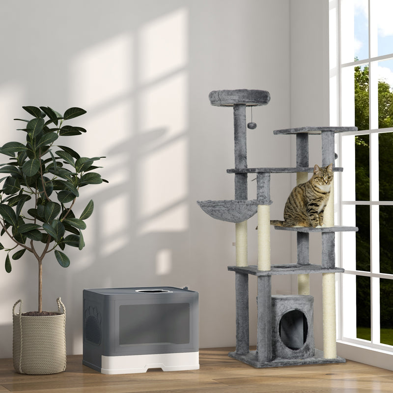 PawHut Enclosed Cat Litter Tray with Lid, Front Entry, Top Exit, Scoop, Brush
