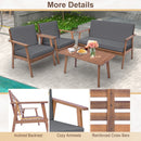 4 Piece Outdoor Conversation Set with Soft Seat and Back Cushions-Grey