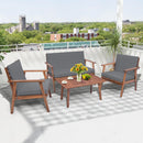 4 Piece Outdoor Conversation Set with Soft Seat and Back Cushions-Grey