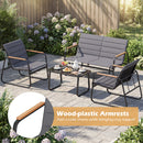 4 Pieces Outdoor Furniture Set with Cushions and Tempered Glass Table-Grey