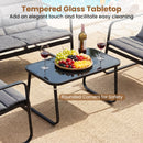 4 Pieces Patio Conversation Set with Cushions and Tempered Glass Coffee Table-Grey