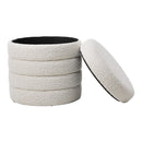 Livingandhome Beige Upholstered Round Storage Ottoman