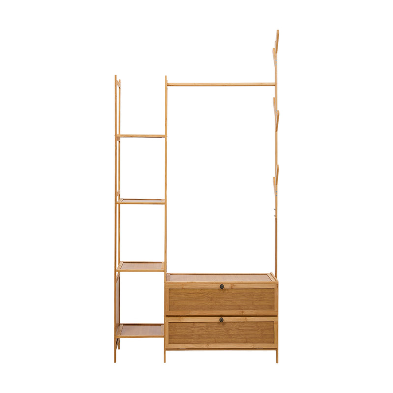 Livingandhome 81cm Multi-functional Wooden Coat Rack with Storage Drawers