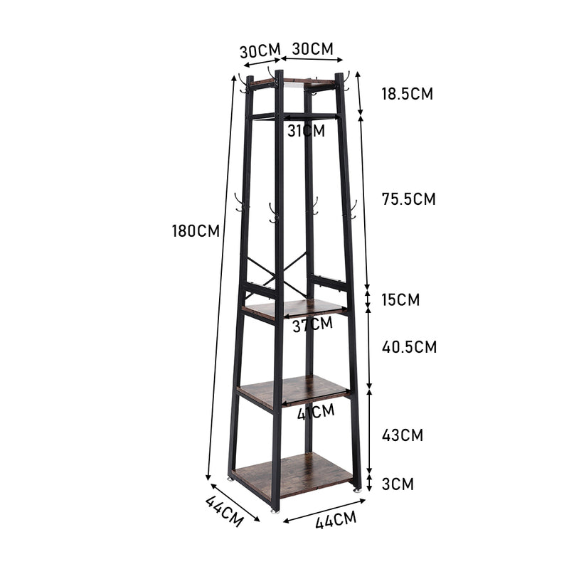 Livingandhome Industrial Style Clothing Rack with 4 Tiers of Shelves