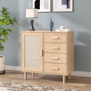 Livingandhome Minimalist Wooden Cabinet with Rattan Accent