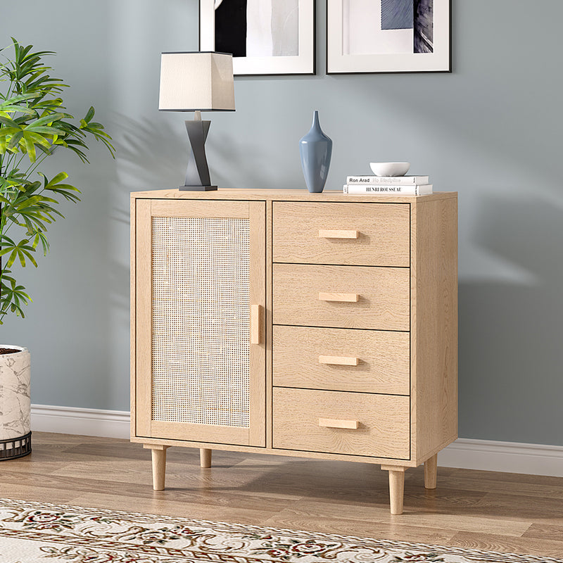 Livingandhome Minimalist Wooden Cabinet with Rattan Accent