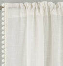 Pair of Tahiti Cream Pom-Pom Trim Linen Look Voile Panels with Rod Pocket Header