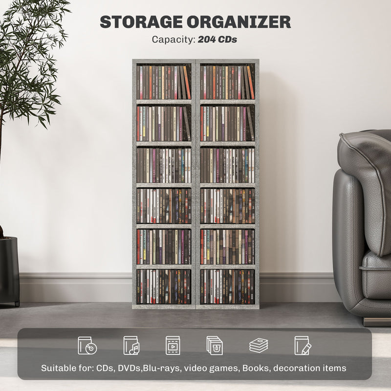 HOMCOM Set Of 2 CD Storage Units With Adjustable Shelves Cement Grey