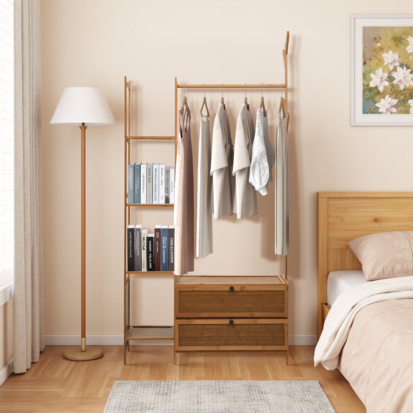 Livingandhome 81cm Multi-functional Wooden Coat Rack with Storage Draw
