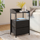 Black Bedside Table With Charging Station And LED Lights