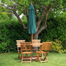 Outdoor 4 Person Folding Rectangular Wooden Garden Dining Table Chairs Green Parasol and Base Set