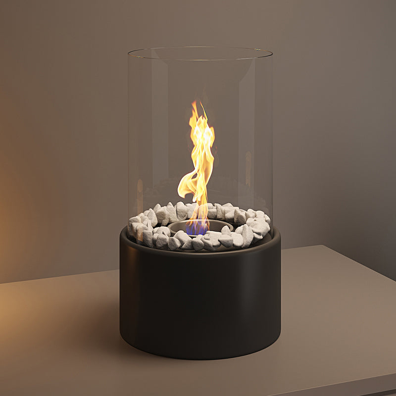 Round Freestanding Tabletop Ventless Ethanol Fireplace with Glass Screen