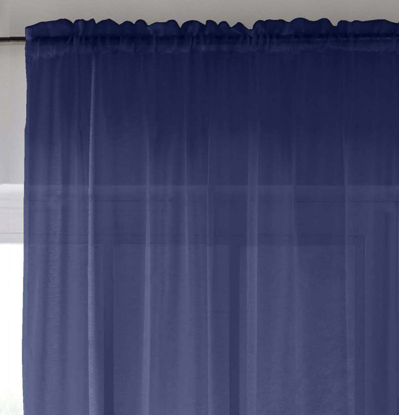 Sheer Navy Plain Woven Voile Slot Top Curtain Panel Pair