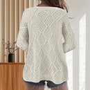 Solid Hollow Out Knitted Cover Up Top with Long Sleeves