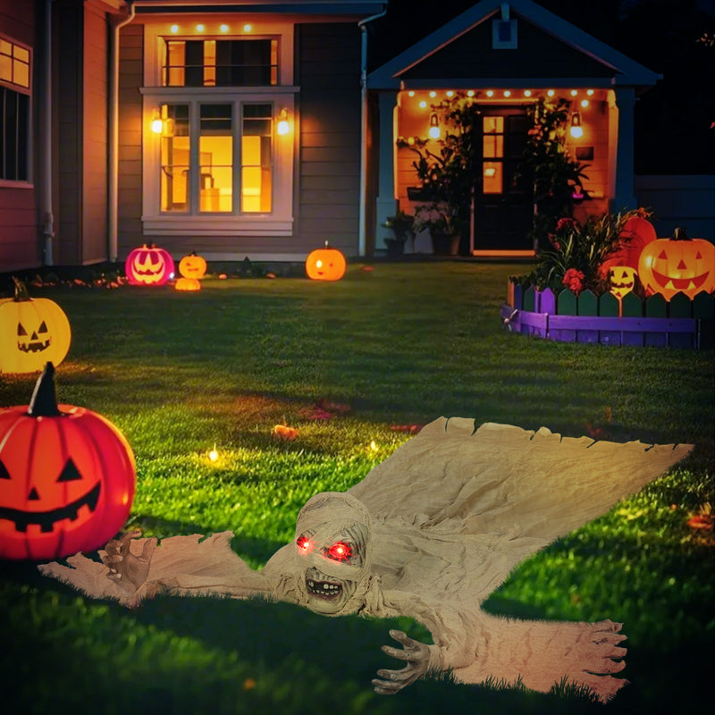 Outsunny Life Size Halloween Animated Crawling Mummy with Glowing LED Eyes