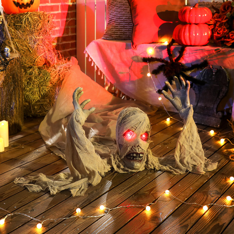 Outsunny Life Size Halloween Animated Crawling Mummy with Glowing LED Eyes