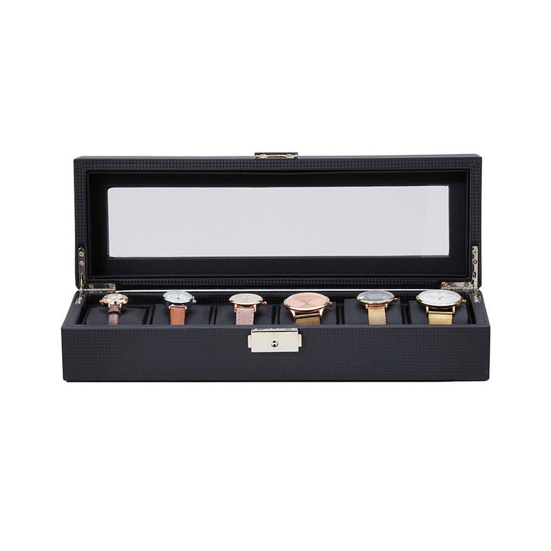 Sheonly Elegant Faux Leather Watch Display Case with 6 Slots