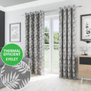 Oakland Grey Leaf Pattern, Thermal, Room Darkening Pair of Curtains with Eyelet Top