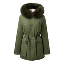 Hooded Mid-length Coat With Detachable Faux Fur Trim