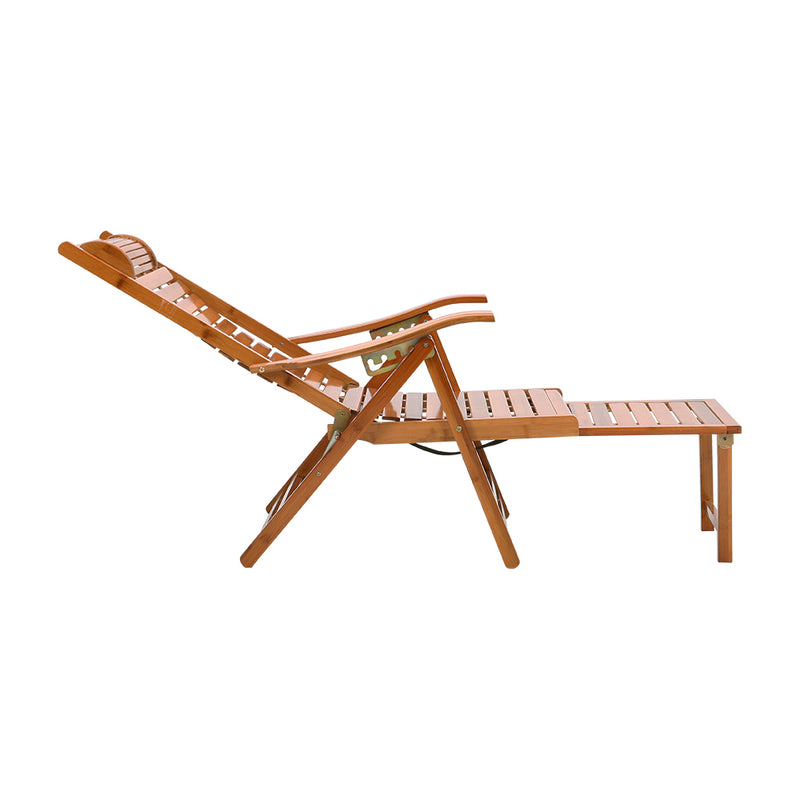 Livingandhome Bamboo Foldable Recliner Lounge Chair With Retractable Footrest