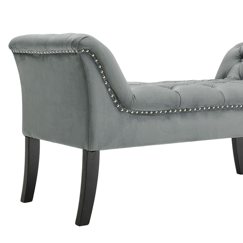 Livingandhome Grey Velvet Upholstered Bedroom Bench