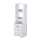 Livingandhome White Slim Storage Shelving Unit with Lockable Drawer