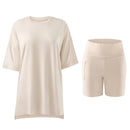 Comfortable Short Sleeve Loungewear Set - Cream