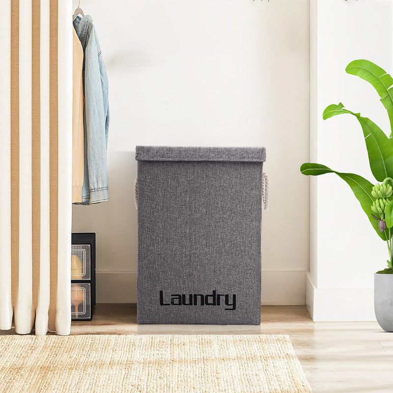Lifeideas Grey Linen Laundry Hamper with Handles