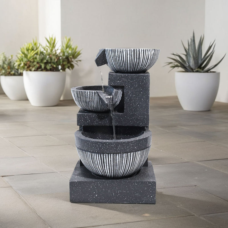 Livingandhome Outdoor Water Fountain Rockery Decoration 3 Tier Bowls Solar Powered